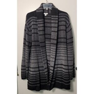 J Jill Wool‎ Modal Blend Women's Gray Thick Knit Open Cardigan Pockets Large